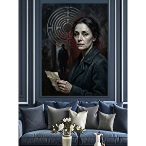 Labirent Önünde Duran Endişeli Kadın Dekoratif Kanvas - Mdf Ahşap Tablo 100x140 cm