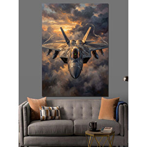 Bulutlar Arasında Uçan Savaş Uçağı Dekoratif Kanvas - Mdf Ahşap Tablo 70x100 cm