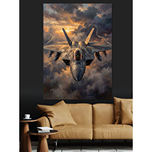 Bulutlar Arasında Uçan Savaş Uçağı Dekoratif Kanvas - Mdf Ahşap Tablo 70x100 cm