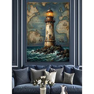 Deniz Haritası Ve Tarihi Deniz Feneri Dekoratif Kanvas - Mdf Ahşap Tablo 50x70 cm