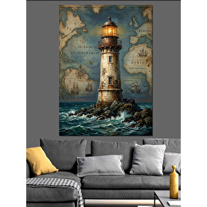 Deniz Haritası Ve Tarihi Deniz Feneri Dekoratif Kanvas - Mdf Ahşap Tablo 50x70 cm