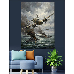 Deniz Üzerinde Savaş Uçakları Dekoratif Kanvas - Mdf Ahşap Tablo 100x140 cm