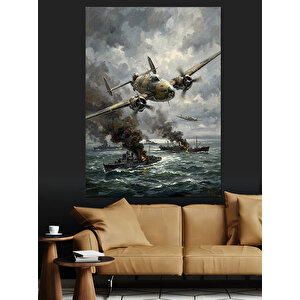 Deniz Üzerinde Savaş Uçakları Dekoratif Kanvas - Mdf Ahşap Tablo 100x140 cm