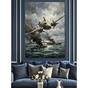 Deniz Üzerinde Savaş Uçakları Dekoratif Kanvas - Mdf Ahşap Tablo 100x140 cm