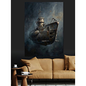 Denizde Süzülen Antik Denizaltı Gemi Dekoratif Kanvas - Mdf Ahşap Tablo 50x70 cm