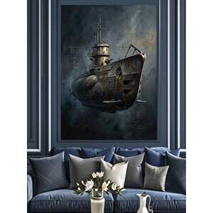 Denizde Süzülen Antik Denizaltı Gemi Dekoratif Kanvas - Mdf Ahşap Tablo 50x70 cm