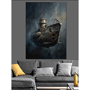 Denizde Süzülen Antik Denizaltı Gemi Dekoratif Kanvas - Mdf Ahşap Tablo 50x70 cm