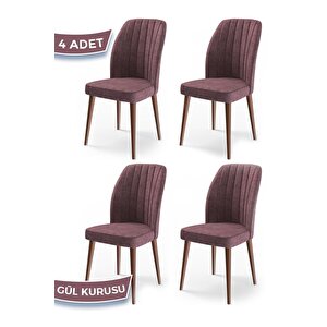 Etra Serisi, Üst Kalite 4 Adet Gülkurusu Sandalye, Gürgen Ceviz Ahşap Ayak