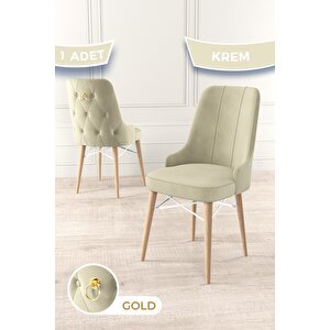 Pare Serisi 1 Adet Sandalye 1.sınıf Babyface Ithal Kumaş Doğal Ahşap Ayaklı Gold Halkalı
