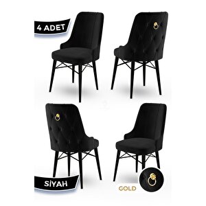Pare Serisi, 4 Adet Siyah Sandalye 1.sınıf Babyface Ithal Kumaş, Gold Halkalı, Siyah Gürgen Ayak