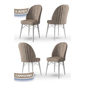 Jena Serisi 4 Adet Cappucino Yemek Odası Sandalyesi 1.sınıf Babyface Ithal Kumaş Beyaz Gürgen Ayaklı