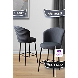 Alte Serisi 1 Adet 65 Cm Antrasit Ada Mutfak Bar Sandalyesi Babyface Kumaş Siyah Metal Ayaklı