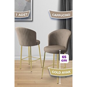 Alte Serisi 1 Adet Babyface Kumaş 65 Cm Gold Kaplama Ayaklı Cappucino Bar Sandalyesi