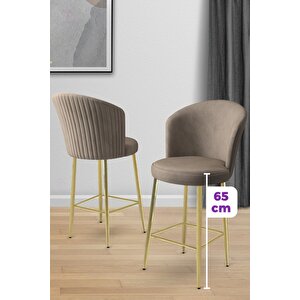Alte Serisi 1 Adet Babyface Kumaş 65 Cm Gold Kaplama Ayaklı Cappucino Bar Sandalyesi