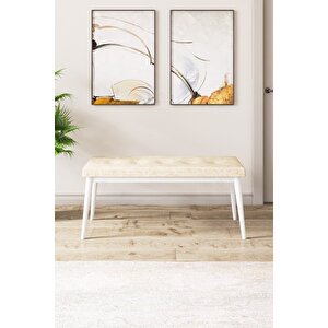 Rio Serisi Bench'li Beyaz Mermer Desenli Mdf Mutfak Masası 4 Krem Sandalye