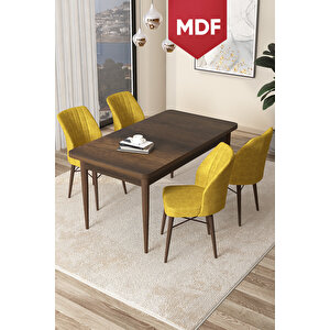 Arp Serisi Sabit Mutfak Masası Takımı 70x110 Mdf Barok Desen Masa 4 Hardal Sandalye