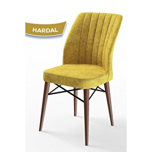 Arp Serisi Sabit Mutfak Masası Takımı 70x110 Mdf Barok Desen Masa 4 Hardal Sandalye