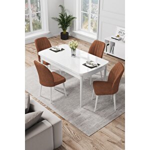 Par Serisi 70x114, Açılabilir Mdf Yemek Masası Beyaz Masa Ve 4 Kiremit Sandalye Takımı