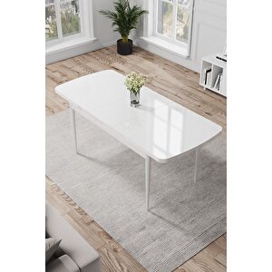 Par Serisi 70x114, Açılabilir Mdf Yemek Masası Beyaz Masa Ve 4 Kiremit Sandalye Takımı