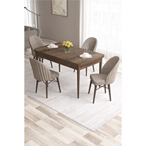 Ves Serisi 80x132 Mdf Açılabilir Barok Ahşap Desen Yemek Masası 4 Cappucino Sandalye