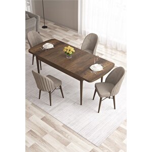 Ves Serisi 80x132 Mdf Açılabilir Barok Ahşap Desen Yemek Masası 4 Cappucino Sandalye