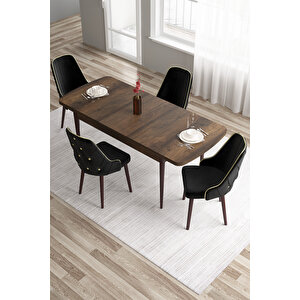 Tia Serisi 80x132 Açılabilir Mdf Mutfak Masası Takımı Barok Desen Masa 4 Siyah Sandalye