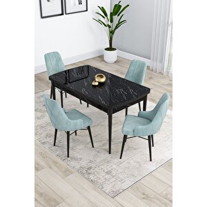 Kar Serisi, 80x132 Açılabilir Mdf Mutfak Masa Takımı, Siyah Mermer Desen Masa 4 Sandalye