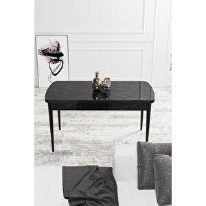 Rio Serisi 80x132 Açılabilir Mdf Mutfak Masası Takımı Siyah Mermer Desen Masa 6 Füme Sandalye