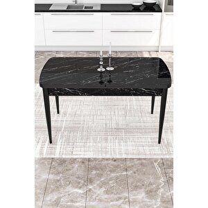Kor Serisi 70x114 Açılabilir Mdf Mutfak Masası Takımı Siyah Mermer Desen Masa 4 Kahverengi Sandalye