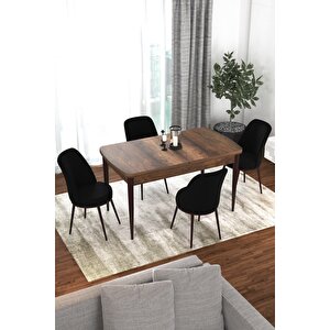 Kor Serisi 70x114 Açılabilir Mutfak Masası Takımı Barok Desen Masa 4 Siyah Sandalye