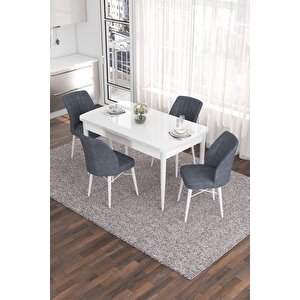 Eva Serisi 80x132 Açılabilir Mdf Mutfak Masası Takımı Beyaz Masa 4 Füme Sandalye