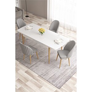Ves Serisi 80x132 Açılabilir Mdf Mutfak Masası Takımı Beyaz Ahşap Ayak Masa 4 Gri Sandalye