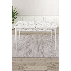 Roz Serisi 80x132 Mdf Açılabilir Beyaz Mermer Desen Masa Takımı 6 Gri Sandalye