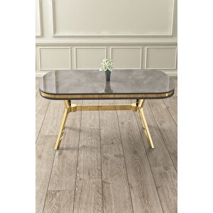 Jita Serisi 90x168 Lak Panel Antrasit İroni Gold Ayak Masa Takımı Ve 6 Krem Sandalye