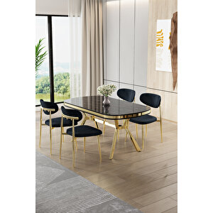 Olya Serisi 90x168 Lak Panel Sonata Masa Takımı Gold Ayaklı 4 Antrasit Sandalye