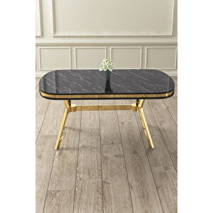 Olya Serisi 90x168 Lak Panel Sonata Masa Takımı Gold Ayaklı 4 Antrasit Sandalye