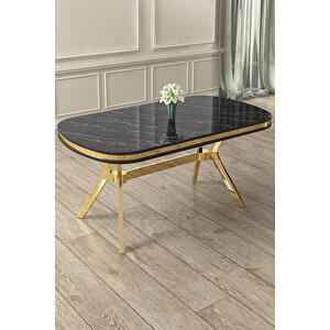 Olya Serisi 90x168 Lak Panel Sonata Masa Takımı Gold Ayaklı 4 Antrasit Sandalye