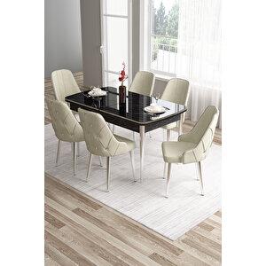 Tia Serisi Barok Ahşap 80x132 Açılabilir Mdf Yemek Odası Takımı 6 Cappucino Sandalye Gold Detay