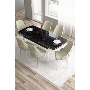Tia Serisi Barok Ahşap 80x132 Açılabilir Mdf Yemek Odası Takımı 6 Cappucino Sandalye Gold Detay