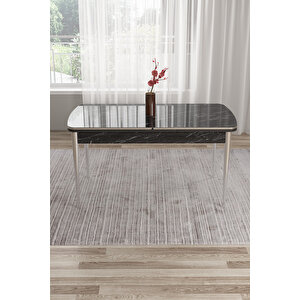 Tia Serisi Barok Ahşap 80x132 Açılabilir Mdf Yemek Odası Takımı 6 Cappucino Sandalye Gold Detay