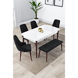 Kar Serisi, Beyaz Masa 80x132 Açılabilir Mdf Mutfak Masa Takımı,4 Kahve Sandalye