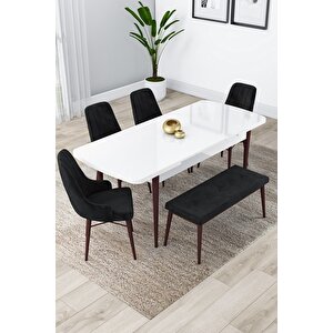 Kar Serisi, Beyaz Masa 80x132 Açılabilir Mdf Mutfak Masa Takımı,4 Kahve Sandalye