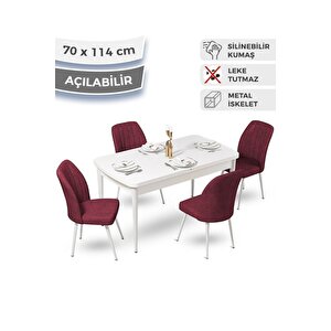 Ege Serisi 70x114 Açılabilir Mutfak Masası Takımı Beyaz Masa Ve 4 Bordo Sandalye