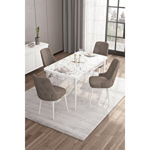 Are Serisi 80x132 Açılabilir Beyaz Mermer Desen Masa Takımı Ve 4 Cappucino Sandalye