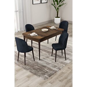 Roe Serisi Açılabilir 80x132 Barok Ahşap Desen Masa Takımı Ve 4 Antrasit Sandalye