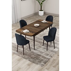 Roe Serisi Açılabilir 80x132 Barok Ahşap Desen Masa Takımı Ve 4 Antrasit Sandalye
