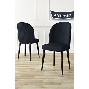 Roe Serisi Açılabilir 80x132 Barok Ahşap Desen Masa Takımı Ve 4 Antrasit Sandalye
