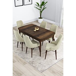 Kar Serisi Açılabilir 80x132 Mdf Barok Ahşap Desenli Masa 6 Antrasit Sandalye Mutfak Masası Takımı