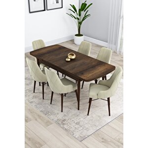 Kar Serisi Açılabilir 80x132 Mdf Barok Ahşap Desenli Masa 6 Antrasit Sandalye Mutfak Masası Takımı