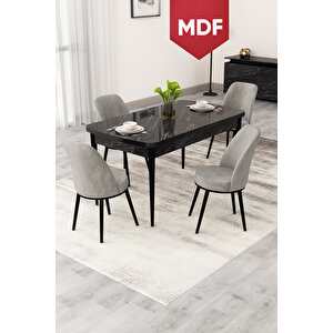 Rax Serisi Açılabilir Mdf 80x132 Siyah Mermer Desen Yemek Odası Takımı 4 Gri Babyface Sandalye